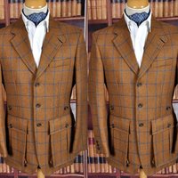 Woolen Plaid Men's Suit Wedding Coat Notched Lapel Tuxedos Single Breasted Groom Wear Business Party Only Blazer Customized
