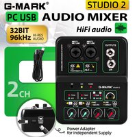 G-MARK Audio Mixer 2 Channel With 48V 32-Bit/96kHz Sound Effects Interface For Live Show Recoding Party DJ Podcast Streaming