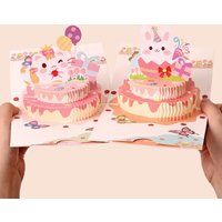 3D Cartoon Cute Rabbit Birthday Cake Greeting Card Classmate Birthday Gift Holiday Blessing Wholesale Office School Supplies