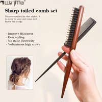 Sharp Tailed Comb Set - Boar Bristle Volumizing Hair Brush & Fine Tooth Comb for Anti-Static Frizz Control & High Crown Styling