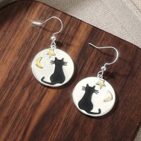 Cute Metal Star Moon Cat Pattern Drop Earrings Fashion Casual Animals Earring For Women Daily Commute Styling Jewelry Idea Gift