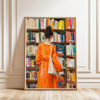 Woman Bookstore Art Print, Woman Painting, Reading Poster, Cute Wall Decor, Library Wall Art, Framed Wall Art, Acrylic Painting,