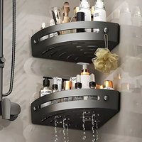 2pcs Bathroom Shelves Kitchen Storage Organizer Plastic,Corner Shower Caddy,No-Drill Adhesive Bathroom Storage Rack