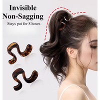 2 New elegant curved hairpins for women with high ponytail, designed for the back of the head