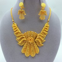 Indian 24K Gold Plated Necklace Earrings Jewelry Set For Women African Dubai Nigeria Bridal Wedding Party Gift Jewellery