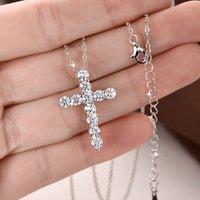 IOGOU 14K Gold Filled Necklace 3.5mm D Round Moissanite Cross Pendant for Women Men Couple Religious Jewelry GRA Crtificate Gift