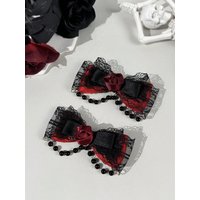 2-piece Gothic style lace ribbon rose accessory bow women's hair clip, suitable for matching outfits and daily wear