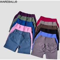 WAREBALL Vision Shorts 3" Gym Clothes Women Seamless Leggings Cross Waist Fitness Scrunch Booty Tights Running Cycling Shorts
