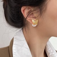 New 925 Silver Stud Earrings Fashion Animal Metal Women Trendy Butterfly Pearl Double-sided Two-wear Earrings Light Fine Jewelry