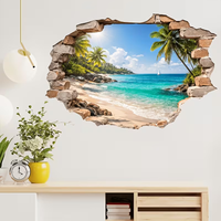 1pc Cracked Wall Tropical Beach Themed Wall Decals, suitable for decorating bedrooms, living rooms,study rooms, a creative gift