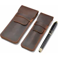 Handmade Genuine Leather Pencil Bag Cowhide Fountain Pen Case Holder Vintage Retro Style Accessories for Travel Journa