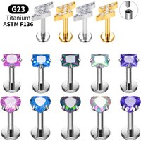 G23 Titanium Luxury Crystal Square Star Labret Stud ASTM F136 Titanium Lip Tragus Helix Ear Piercing Jewelry Bulk Set