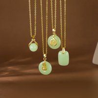 Exquisite Chinese Style Gold Color Stainless Steel Imitation Hetian Jade Pendant Necklace for Women Luck Blessing Jewelry Gifts