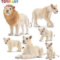 6Pcs Simulation White Lion Family Animals Model Toy Mini Lions Figures Dolls Action Figurines Toys for Children Set Gift