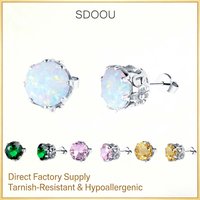 SDOOU 925 Silver Birthstone Earring Blue Topaz Stud Earrings Crystal Gemstone For Women Men Everyday Birthday Jewelry & Gift Box