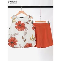 Summer Sleeveless Tanks Tops Short Sets 2024 ZANZEA Women Bohemain Tracksuit 2PCS Holiday Beach Outfits Floral Printed Pant Sets