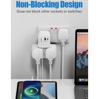 Multi-functional wall-mounted power socket with G-type plug, featuring 3 power outlets and 4 USB ports (2 USB-A, 2 USB-C), maxim