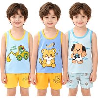 Animal Cartoon Print Boys Sleeveless Pajamas Sets Cotton Kids Tank Tops+Shorts 2pcs Clothing Suits Homewear Nightwear for 0-7Yr
