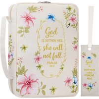 Floral Bible Cover for Women with Zipper and Handle, Large Capacity Scripture Case with Pen Holders and Pockets