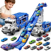 Kids Carrier Truck Toy Car Tracks for Toddlers Foldable Chasing Race Track and Car Garage Car Ramps Birthday Gift for Boys Girls