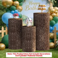 3 Pieces, Vintage Tree Stump Printed Dessert Table Cover Set, Forest-Themed Tree Texture Cylindrical Base Cover, for Weddings, Baptisms, Birthday Party Decorations, Only Includes the Round Column