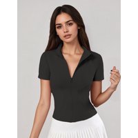 Women's Zip - Up Short - Sleeve Top, Slim - Fit Polo Neck, Elegant for Tennis & Casual Wear