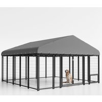 10X10FT Dog Kennel Outside Double Door Dog Kennel Outdoor with Feeding, Heavy Duty Outdoor Crate Durable Dog Cage