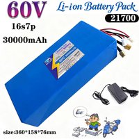 2026 new 60V 30000mAh 16S7P lithium battery pack 30A 1500W 21700 BMS for power tools motorcycle scooter battery + charger
