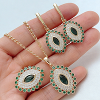 Kinel Hot Shiny Rhombus Green Natural Zircon Ring Earrings Necklace for Women Trend 585 Rose Gold Color Daily 3pcs Jewelry Sets