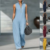 Women's 2026 New Mandarin Collar Sleeveless Jumpsuit – Linen Cotton Loose Fit Romper Casual Wide Leg One Piece