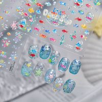 Cute Pink Tropical Fish Nail Accessories Stickers 5D Jelly Ocean Bubble Nail Sticker Self Adhesive Nail Art Supplies Decorative