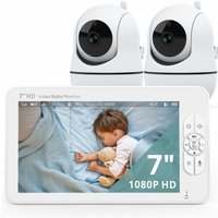 Babystar 7" HD Split Screen Video Baby Monitor No WiFi, Baby Camera Monitor, Hack Proof, Remote Zoom/Pan/Tilt, 4000mAh Battery