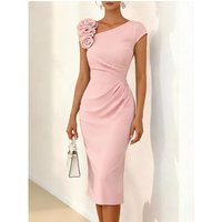 Customized Pink 3D Floral Mother of Birde Dresses 2026 for Women Wedding Ruched Asymmetrical Evening Dress Midi Prom Party Gowns