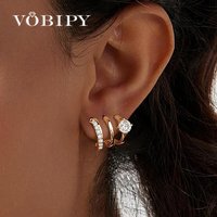 VOBIPY Triple Huggie Illusion Hoop Earrings 18K Gold plated Stainless One Hole Claw Ear Cuff Earring For Women Jewelry Gift