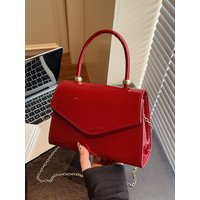 High End Texture Red Patent Leather Women's Handbags New Trendy Chains Shoulder Crossbody Bag Lady Vintage Small Square Bags