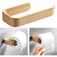 Self-Adhesive U-Shaped Toilet Paper Holder No Drill Wood Grain Wall Mount for Bathroom Kitchen Paper Towels Renters Friendly