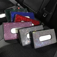 Bling Crystal Rhinestone Car Tissue Holder, Sun Visor Backseat Napkin Case, Leather Auto Tissue Storage Accessory