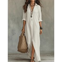 Women's Casual Lapel Single Breasted Cotton Linen Shirt Dress Spring Autumn Loose Long Sleeves Female Beach Holiday Dress 2026