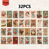 32pcs Vintage Valentine's Day Postcards, Indoor Bedroom Decoration, Wall Stickers, Message Cards, Greeting Cards, Souvenirs