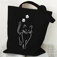 Cute Cat Print Canvas Tote Bag Various Kitty Patterns Shoulder Bag Large Capacity Handbag For Daily Shopping School Commute