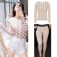 Ice Silk Two Piece Set Womens Sun Protection Clothes Long Sleeve Moon Print Top and Pants American Retro Sexy Autumn New