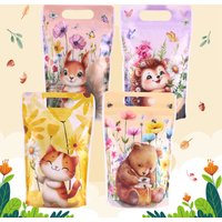 36pcs Cute Animals Stand Up Bags Resealable with Zipper Floral Cat Printed Candy Bags for Kids Party Favors Birthday Baby Show