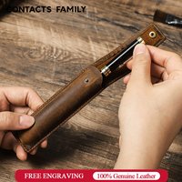 Handmade Cowhide Pen Holder For 1 2 3 Pens Crazy Horse Leather Pencil Case Pouch Storage Bag Stationery School Office Supplies