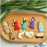 9Pcs Nativity Scene Jesus Borth Three Kings PVC Mini Statue Cartoon Flatback Charm Embellishments for Christmas DIY Craft Decor