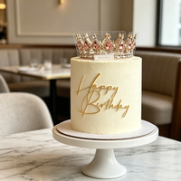 Gold Acrylic Queen Birthday Cake Topper Multiple Quantity Choices Side Ornament Women Happy Birthday Party Cake Decor Supplies
