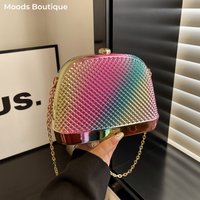MOODS Rainbow Color Luxury Evening Bags For Elegant Women Wedding Dinner Party Acrylic Chain Shoulder Cross Body Shell Bag 2025
