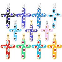 Juya 18K Gold Silver Plated Colorful Enamel Crosses Charms For DIY Religious Rosary Greek Evil Eye Pendants Jewelry Making