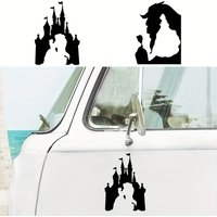 Princess Bell Beauty and Beast Silhouette Vinyl Sticker For Car Window Door Bumper Decor Cute Cartoon Decals For Girls Car Decor