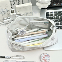 Gray White Cat Pencil Case Japanese Style Window Display Stationery Bag Large Capacity Student School Supplies Organizer