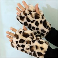 AliExpress NONE Winter Leopard Print Half-Finger Gloves Plush Warm Gloves Outdoor Cycling Driving Fingerless Gloves for Women